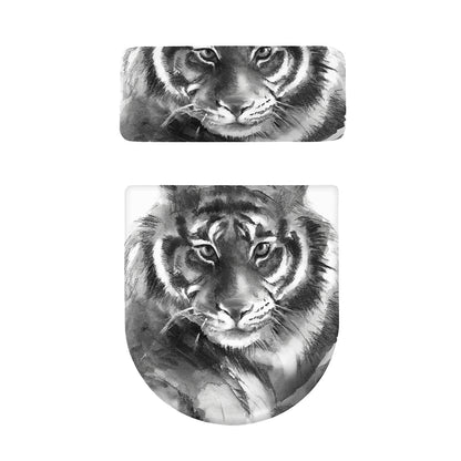 Monochrome Watercolor White Tiger Print Toilet Lid And Tank Cover Set