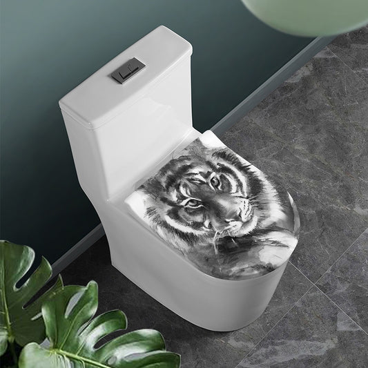 Monochrome Watercolor White Tiger Print Toilet Lid Cover