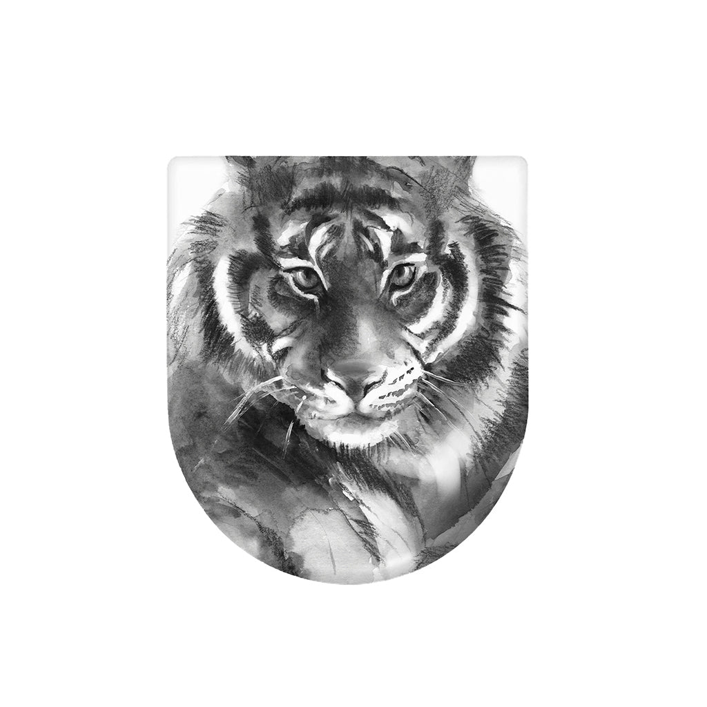 Monochrome Watercolor White Tiger Print Toilet Lid Cover