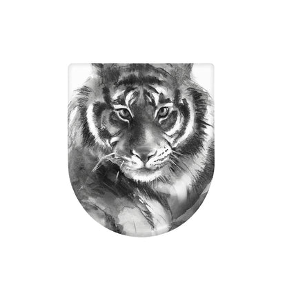 Monochrome Watercolor White Tiger Print Toilet Lid Cover