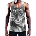 Monochrome Watercolor White Tiger Print Training Tank Top