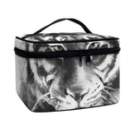 Monochrome Watercolor White Tiger Print Travel Makeup Bag