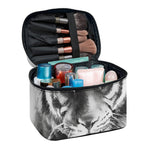 Monochrome Watercolor White Tiger Print Travel Makeup Bag