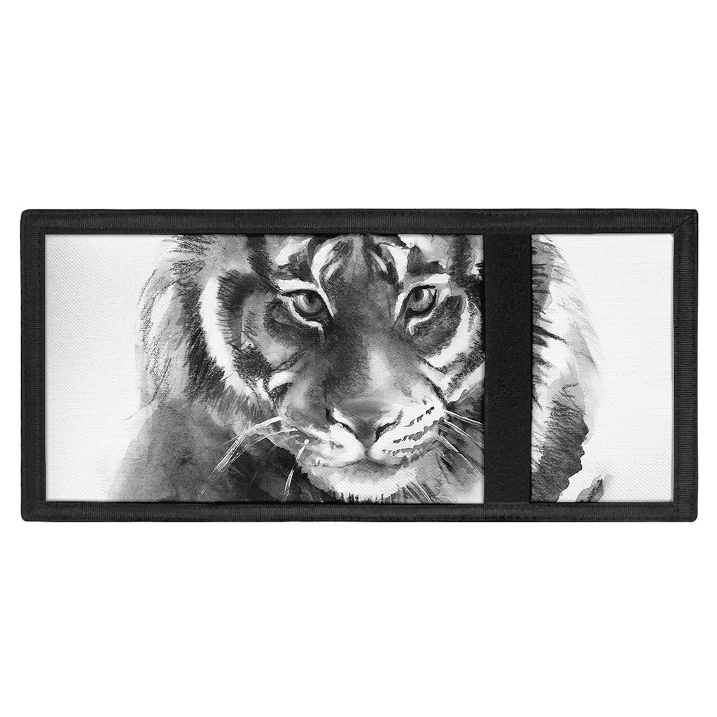 Monochrome Watercolor White Tiger Print Trifold Wallet