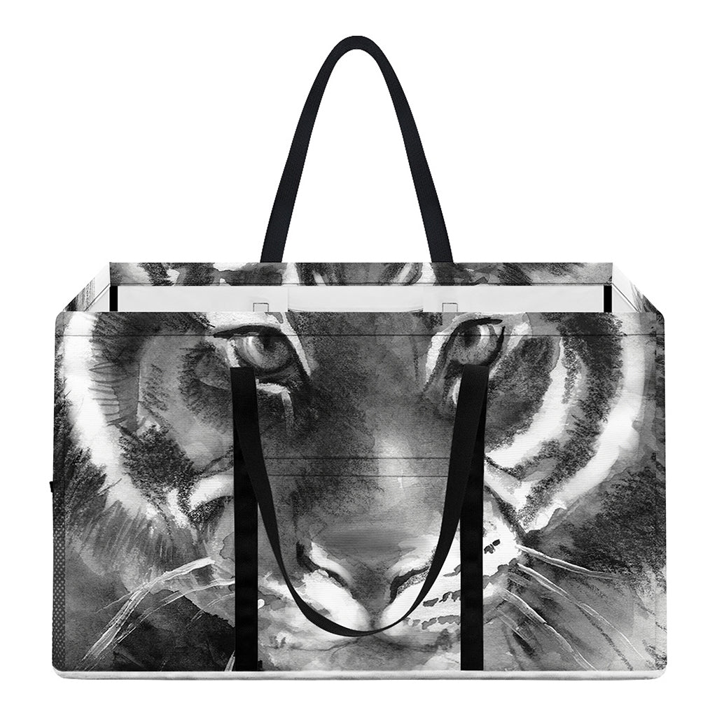 Monochrome Watercolor White Tiger Print Utility Tote Bag