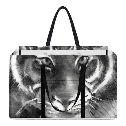 Monochrome Watercolor White Tiger Print Utility Tote Bag