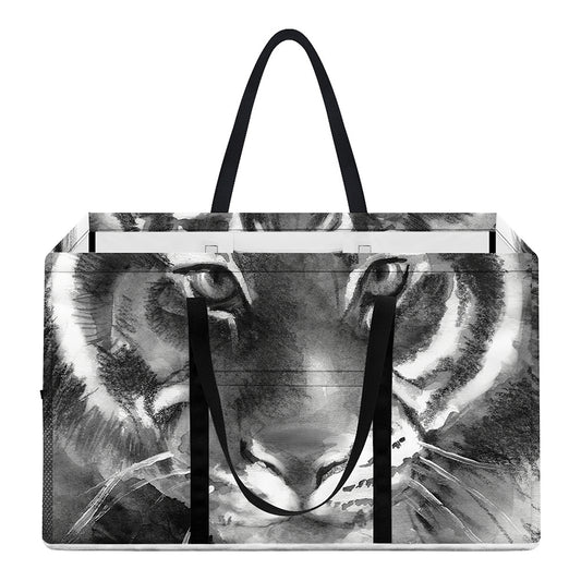 Monochrome Watercolor White Tiger Print Utility Tote Bag