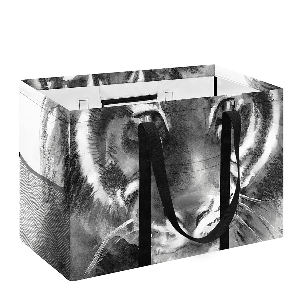Monochrome Watercolor White Tiger Print Utility Tote Bag