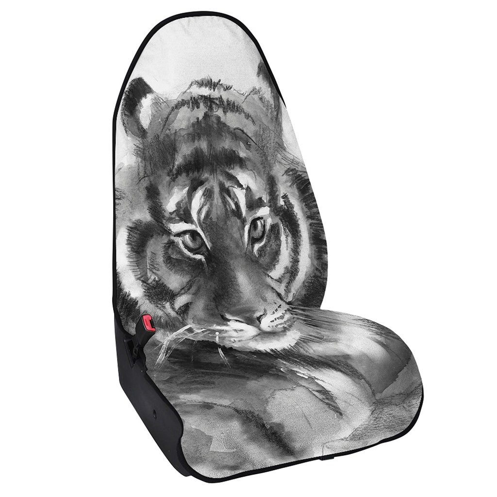 Monochrome Watercolor White Tiger Print Waterproof Car Seat Cover
