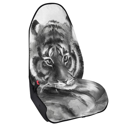 Monochrome Watercolor White Tiger Print Waterproof Car Seat Cover