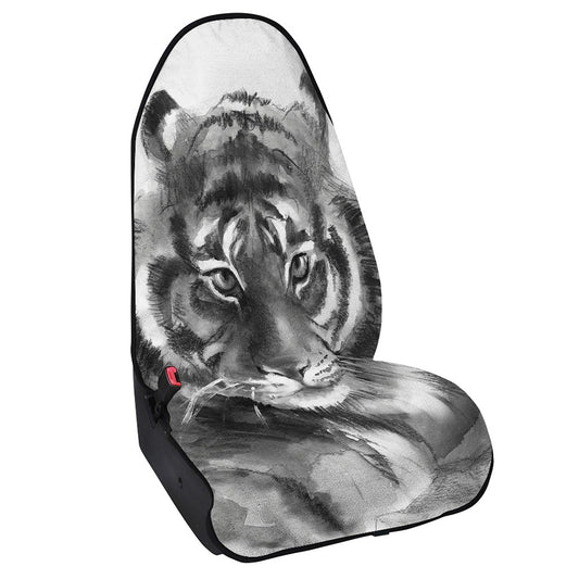 Monochrome Watercolor White Tiger Print Waterproof Car Seat Cover