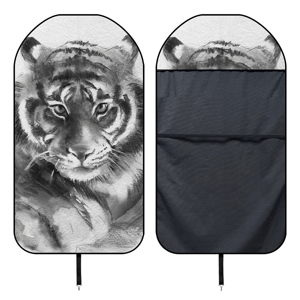 Monochrome Watercolor White Tiger Print Waterproof Car Seat Cover