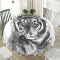 Monochrome Watercolor White Tiger Print Waterproof Round Tablecloth