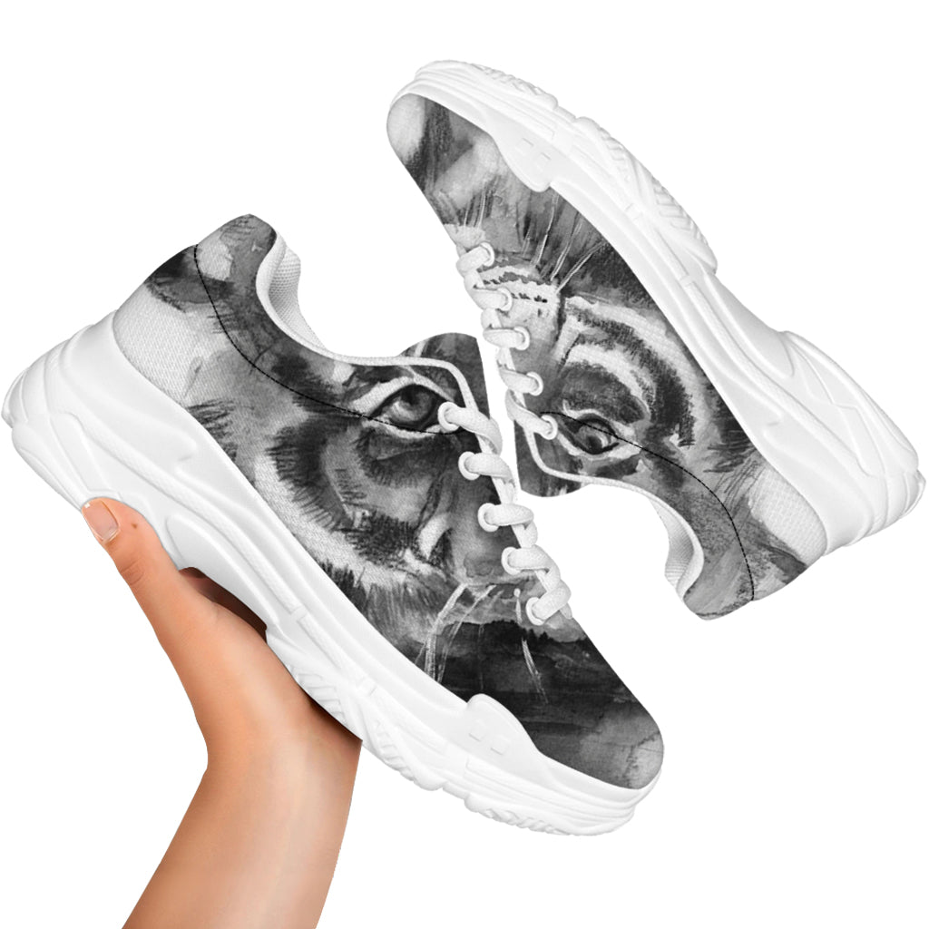 Monochrome Watercolor White Tiger Print White Chunky Shoes