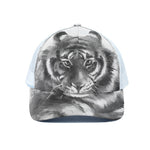 Monochrome Watercolor White Tiger Print White Mesh Trucker Cap