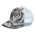 Monochrome Watercolor White Tiger Print White Mesh Trucker Cap