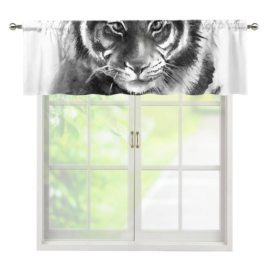 Monochrome Watercolor White Tiger Print Window Valance