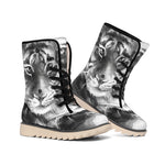 Monochrome Watercolor White Tiger Print Winter Boots