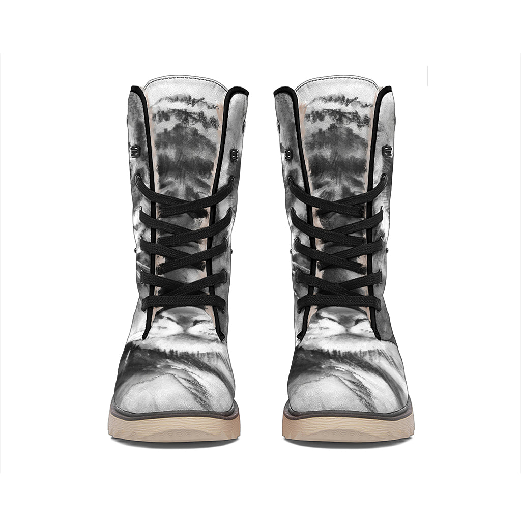 Monochrome Watercolor White Tiger Print Winter Boots