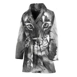 Monochrome Watercolor White Tiger Print Women's Bathrobe