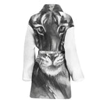 Monochrome Watercolor White Tiger Print Women's Bathrobe