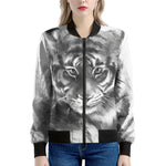 Monochrome Watercolor White Tiger Print Women's Bomber Jacket