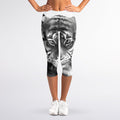 Monochrome Watercolor White Tiger Print Women's Capri Leggings