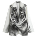 Monochrome Watercolor White Tiger Print Women's Cotton Blazer