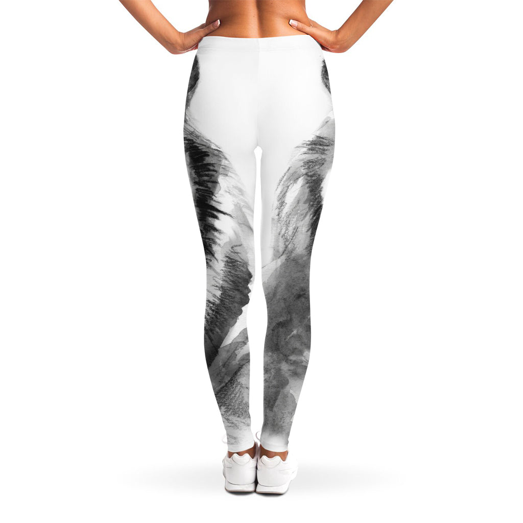 Monochrome Watercolor White Tiger Print Women's Leggings