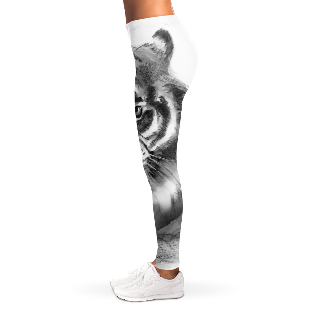 Monochrome Watercolor White Tiger Print Women's Leggings