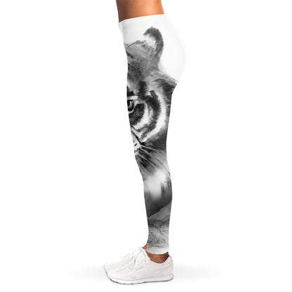 Monochrome Watercolor White Tiger Print Women's Leggings