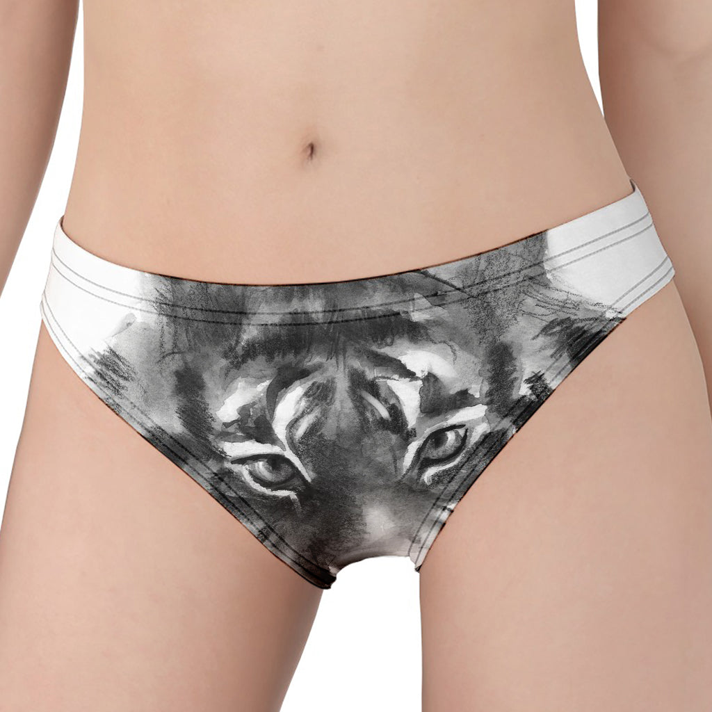 Monochrome Watercolor White Tiger Print Women's Panties