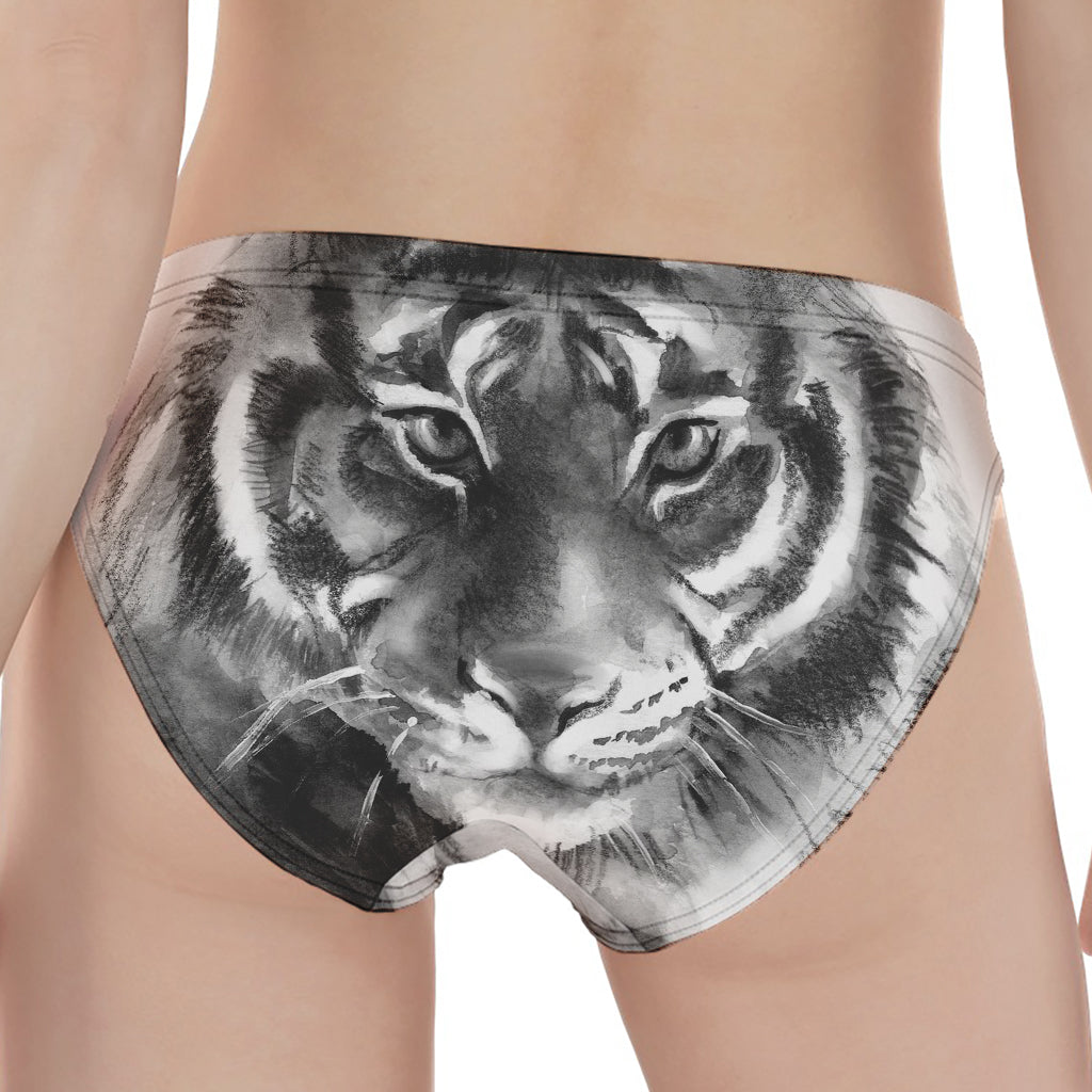 Monochrome Watercolor White Tiger Print Women's Panties