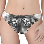 Monochrome Watercolor White Tiger Print Women's Thong