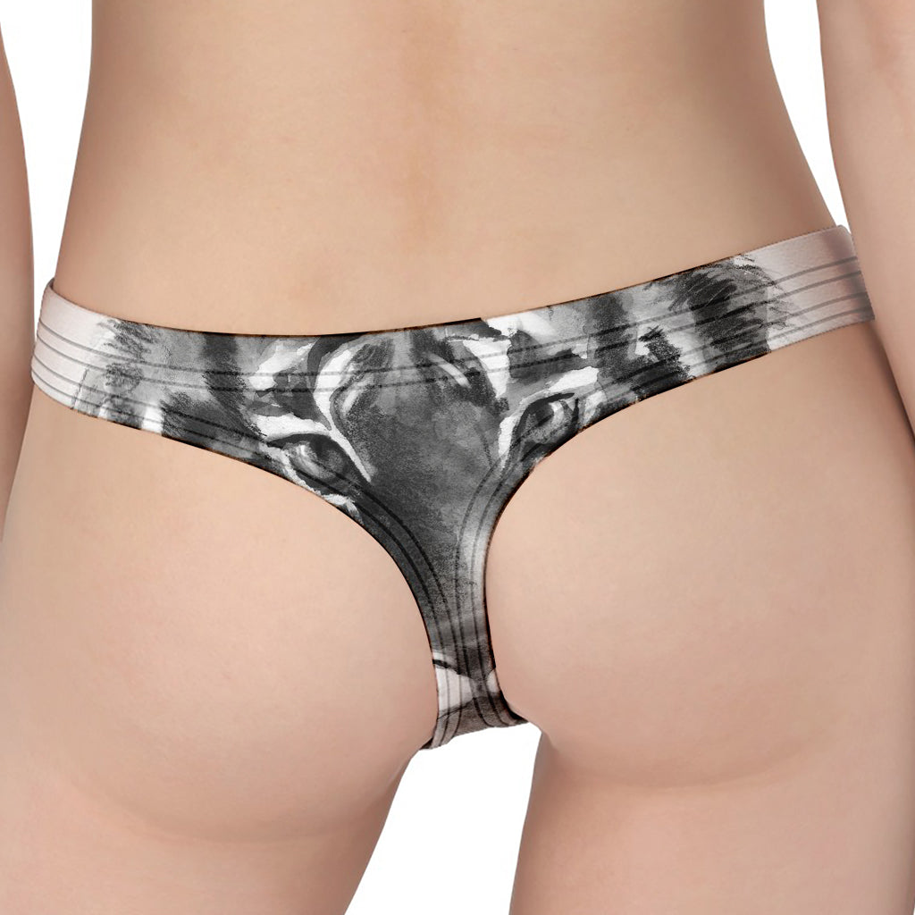 Monochrome Watercolor White Tiger Print Women's Thong