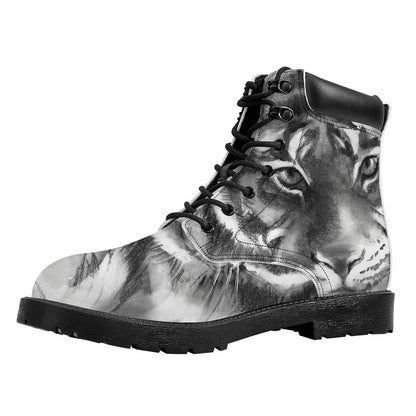Monochrome Watercolor White Tiger Print Work Boots