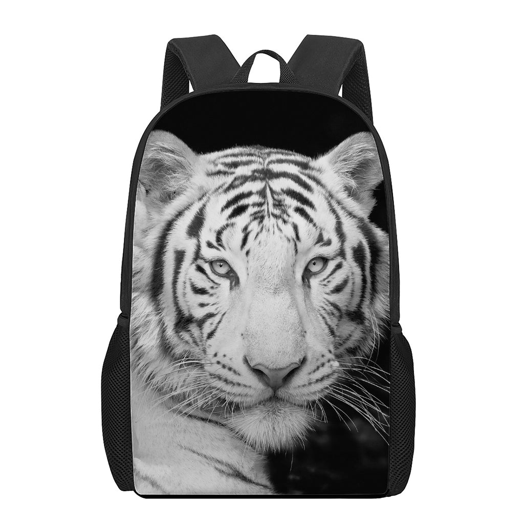 Monochrome White Bengal Tiger Print 17 Inch Backpack