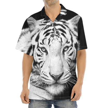 Monochrome White Bengal Tiger Print Aloha Shirt