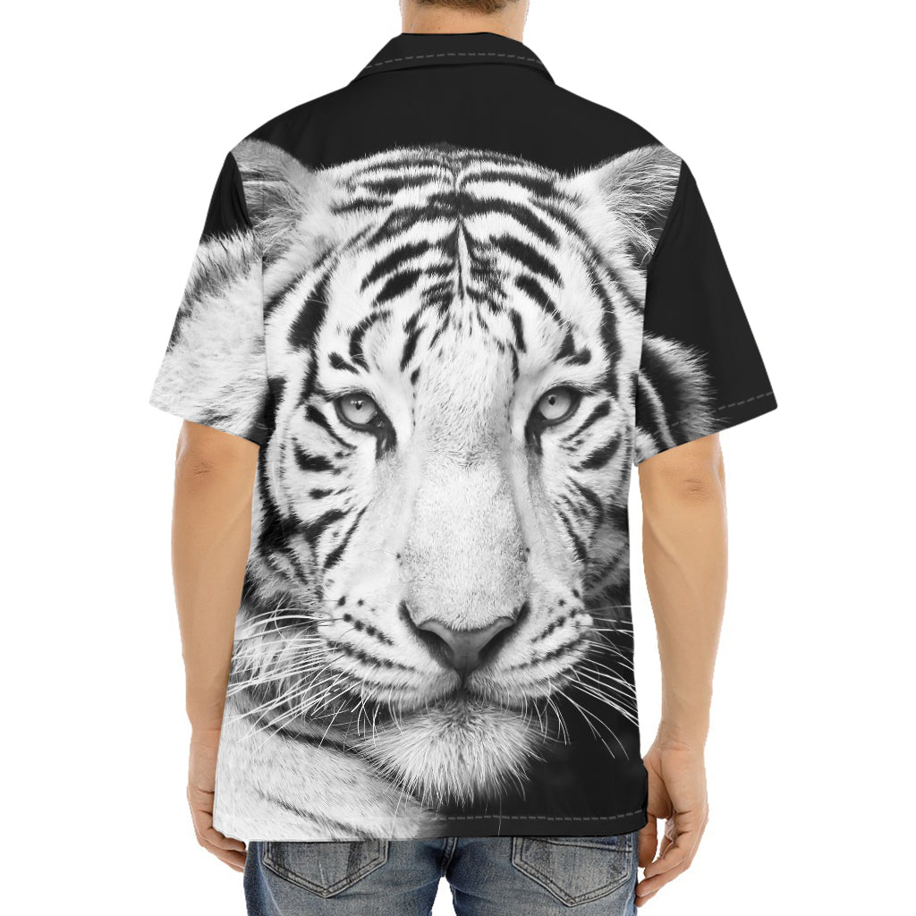 Monochrome White Bengal Tiger Print Aloha Shirt