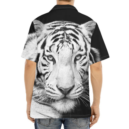 Monochrome White Bengal Tiger Print Aloha Shirt