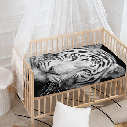 Monochrome White Bengal Tiger Print Baby Crib Sheet