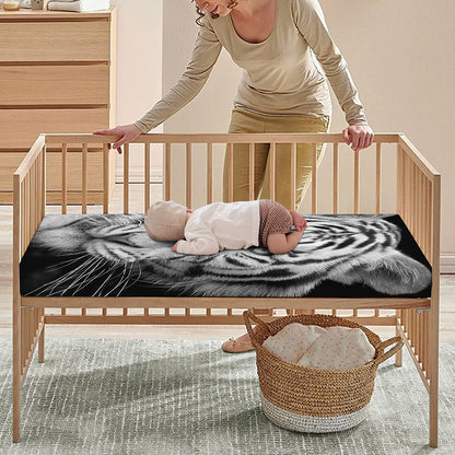 Monochrome White Bengal Tiger Print Baby Crib Sheet