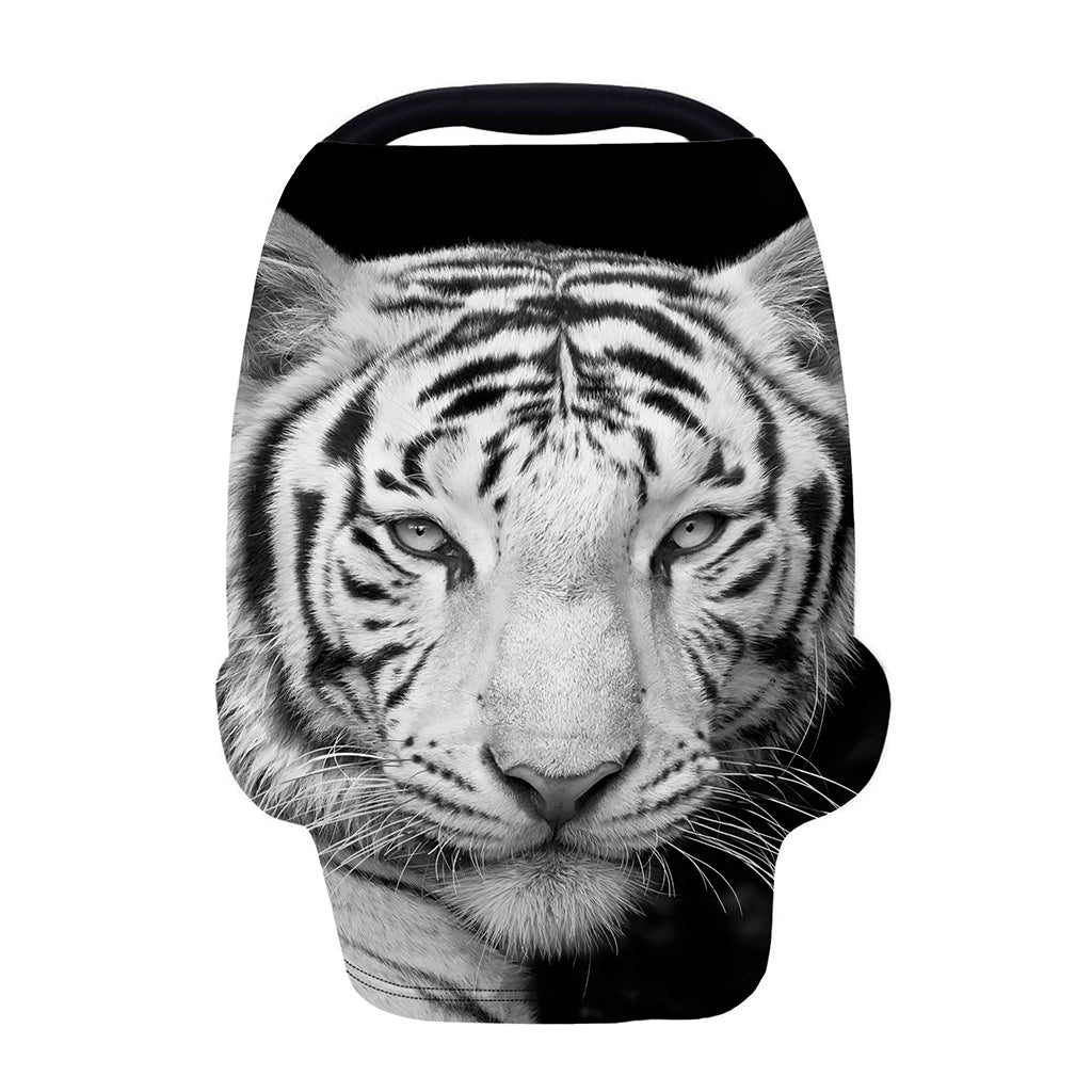 Monochrome White Bengal Tiger Print Baby Seat Cover