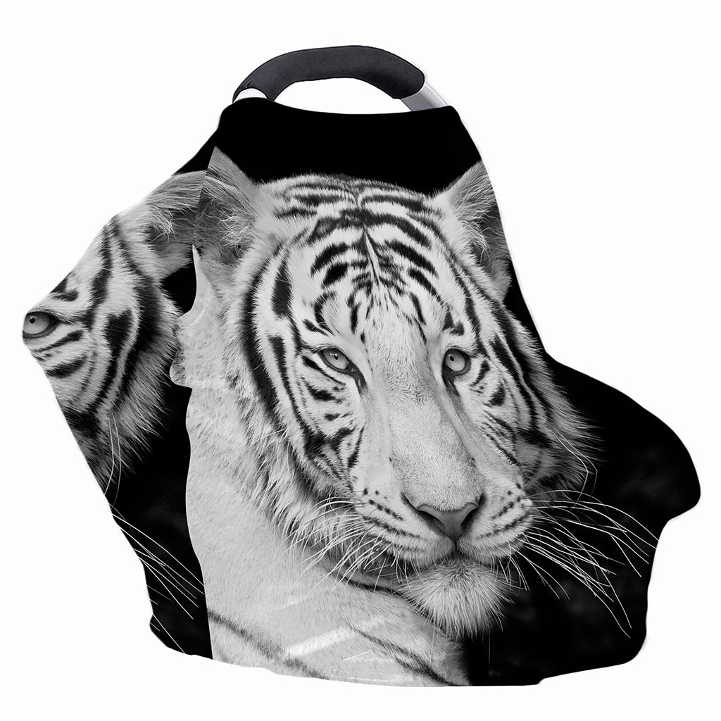 Monochrome White Bengal Tiger Print Baby Seat Cover