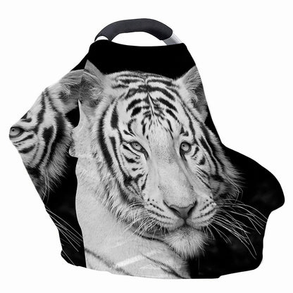 Monochrome White Bengal Tiger Print Baby Seat Cover