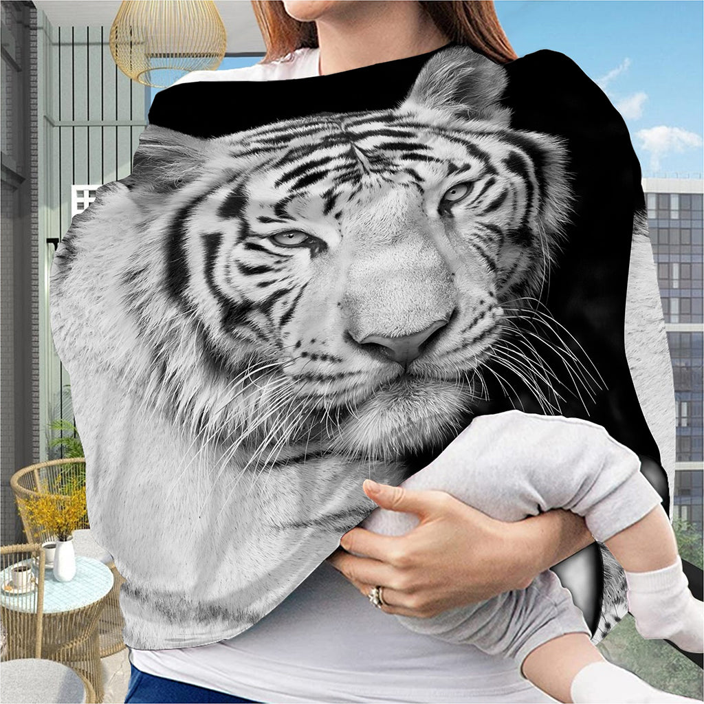 Monochrome White Bengal Tiger Print Baby Seat Cover