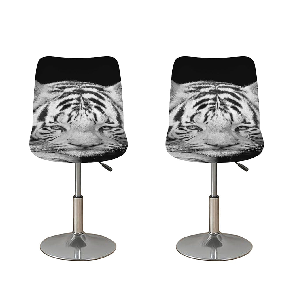 Monochrome White Bengal Tiger Print Bar Stool Covers