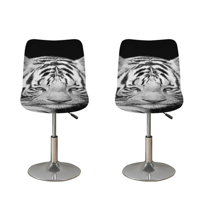 Monochrome White Bengal Tiger Print Bar Stool Covers
