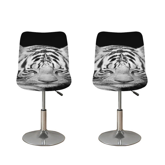 Monochrome White Bengal Tiger Print Bar Stool Covers