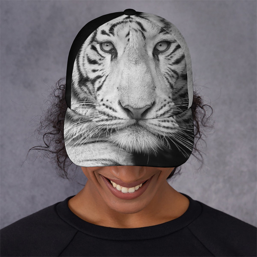 Monochrome White Bengal Tiger Print Baseball Cap